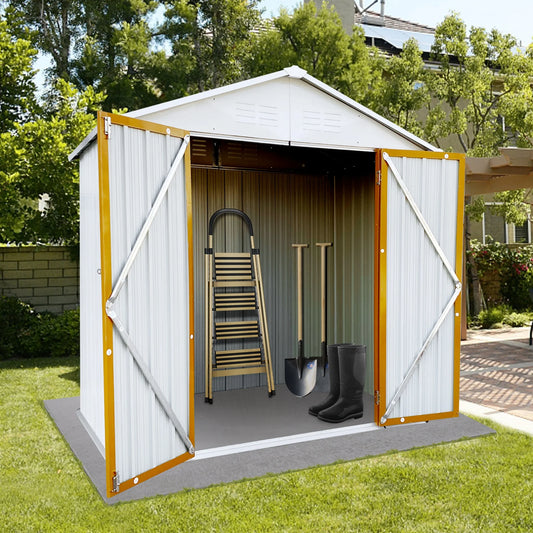 5?4 FT Outdoor Storage shed, Metal Shed with Sloping Roof and Lockable Door, Tool Shed for Bike, Toys, Backyard, Garden, Patio, White