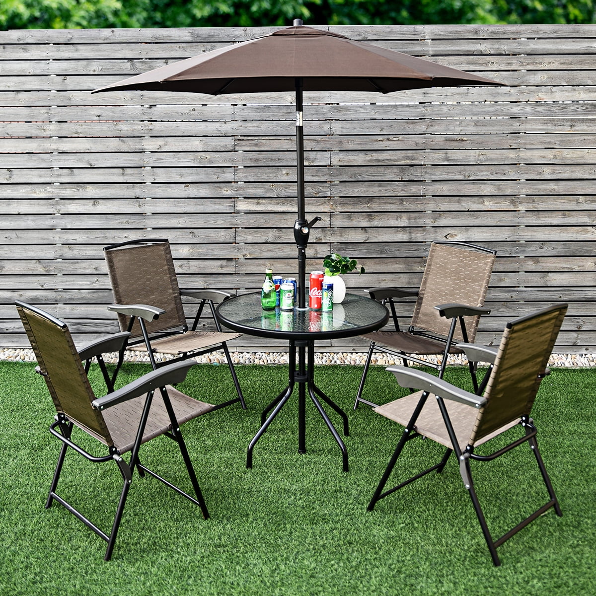 Patiojoy 32" Round Garden Bar Glass Table Patio Umbrella Deck Outdoor Furniture