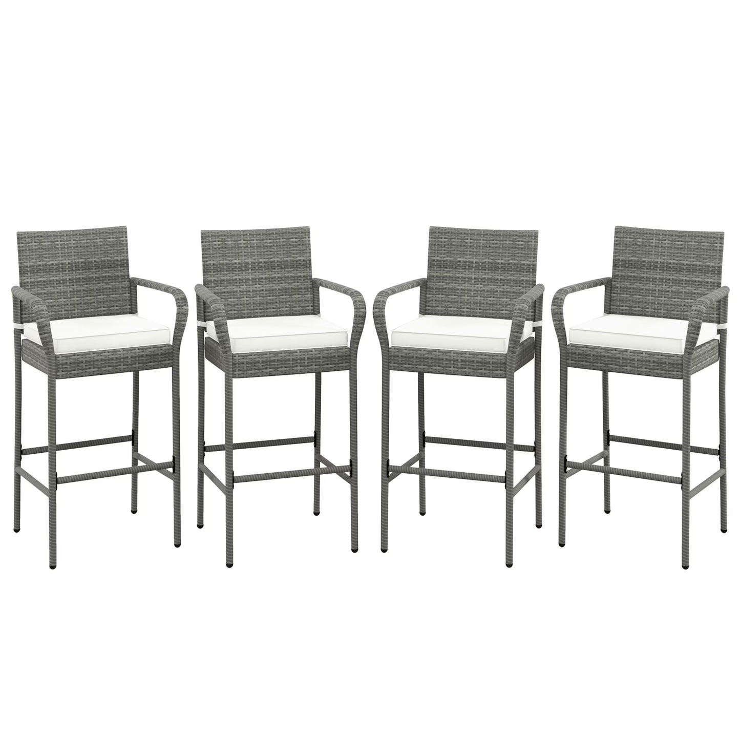 Gymax Set of 4 Rattan Patio Bar Stools Outdoor Bar Height Chairs w/Cushions