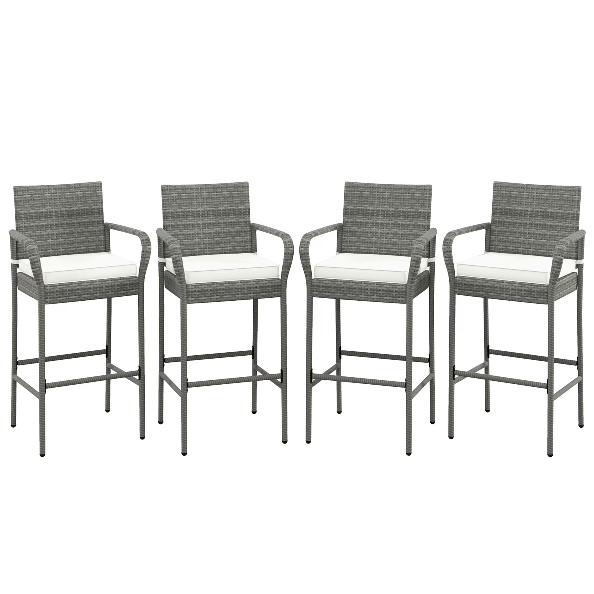 Gymax Set of 4 Rattan Patio Bar Stools Outdoor Bar Height Chairs w/Cushions
