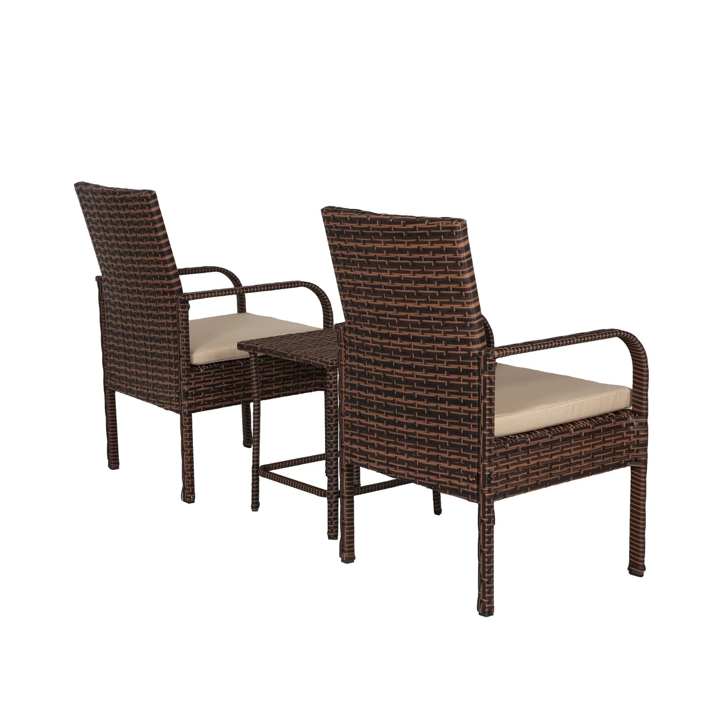 WestinTrends Roadhill 3 Piece Patio Set, All Weather PE Rattan Wicker Patio Bistro Sets Outdoor Balcony Porch Chairs Set of 2, Brown and Beige