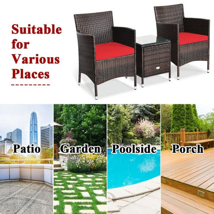 Topcobe 3 Piece Wicker Patio Furniture Set, Wicker Outdoor Sectional with Washable and Removable Cushion for Patio, B-Red