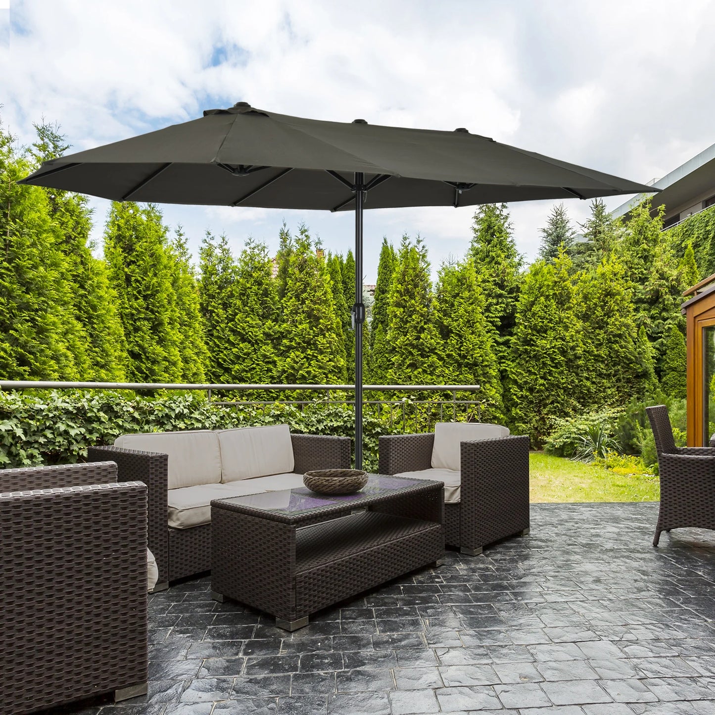 Outsunny Extra Large 15Ft Patio Umbrella,Double-Sided Outdoor Umbrella with Crank Handle and Air Vents for Backyard,Deck,Pool,Market,Gray,Gray Steel Lighting Outdoor Lighting