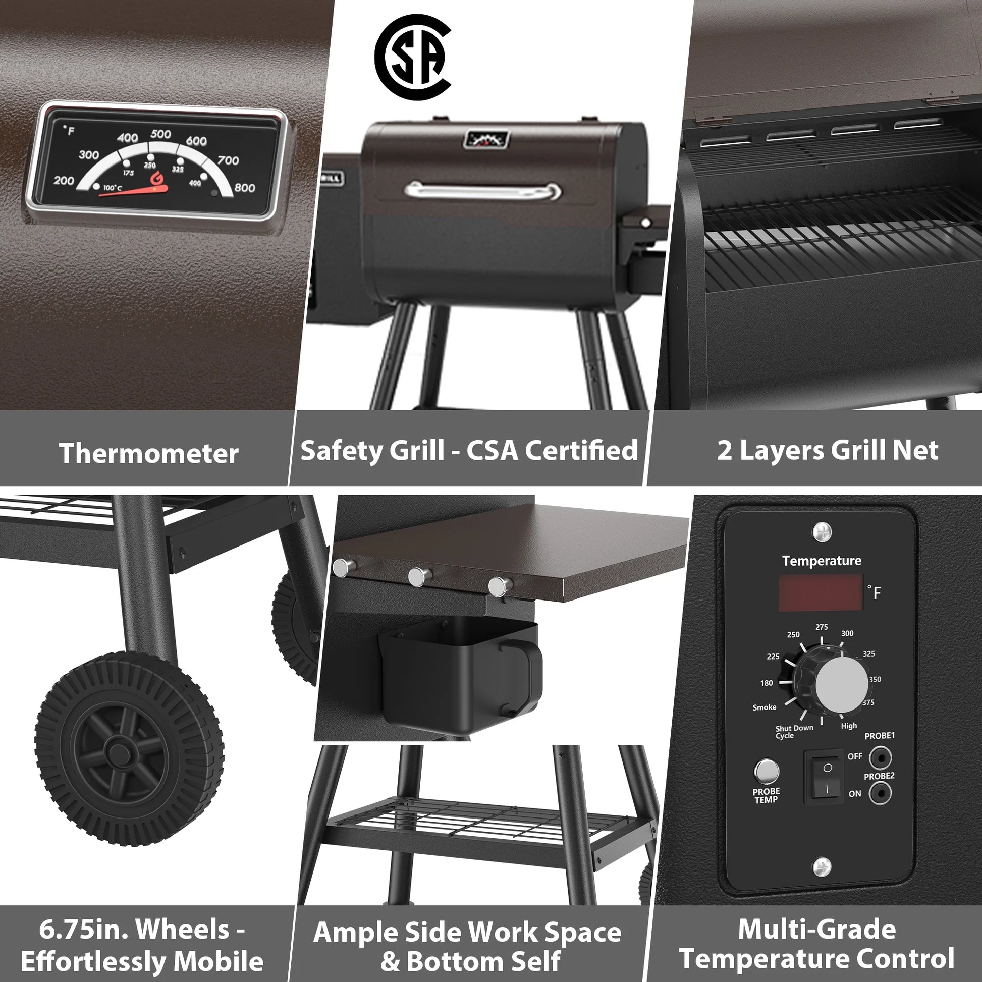 PARGRILL Wood Pellet Grill & Smoker,BBQ Grill with Auto Temperature Control,467 Sq In Cooking Area,for Outdoor Cooking, Patio and Backyard, Bronze Black