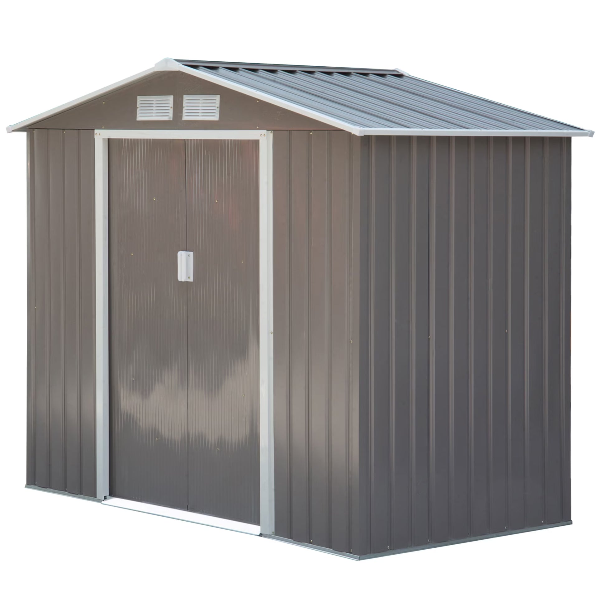 Outsunny 7' x 4' Metal Storage Shed Organizer, Garden Tool House with 4 Vents and 2 Sliding Doors for Backyard, Patio, Garage, Lawn, Dark Gray