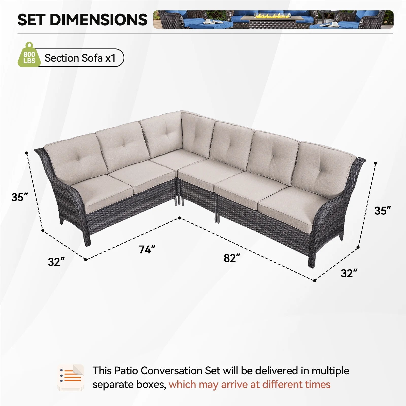 Gymojoy 2-Piece Outdoor Patio Furniture Set, L-Shaped Sectional Sofa, All-Weather PE Wicker Rattan Conversation Set,Brown/Gray