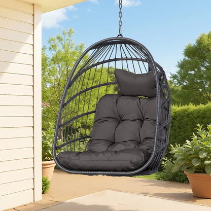 RADIATA Hanging Egg Chair Without Stand, Dark Gray Wicker Swing Egg Chair with Cushion, 350 lbs Capacity, Indoor Outdoor Ceiling or Tree Hanging Chair for Patio, Bedroom, Porch