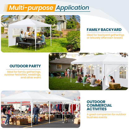 Hoteel Party Tent 10x20 Canopy Tents for Parties with 4 Removable Sidewalls, Patio Camping Gazebo, Portable Tent for Parties, Weddings, BBQ, Waterproof, White