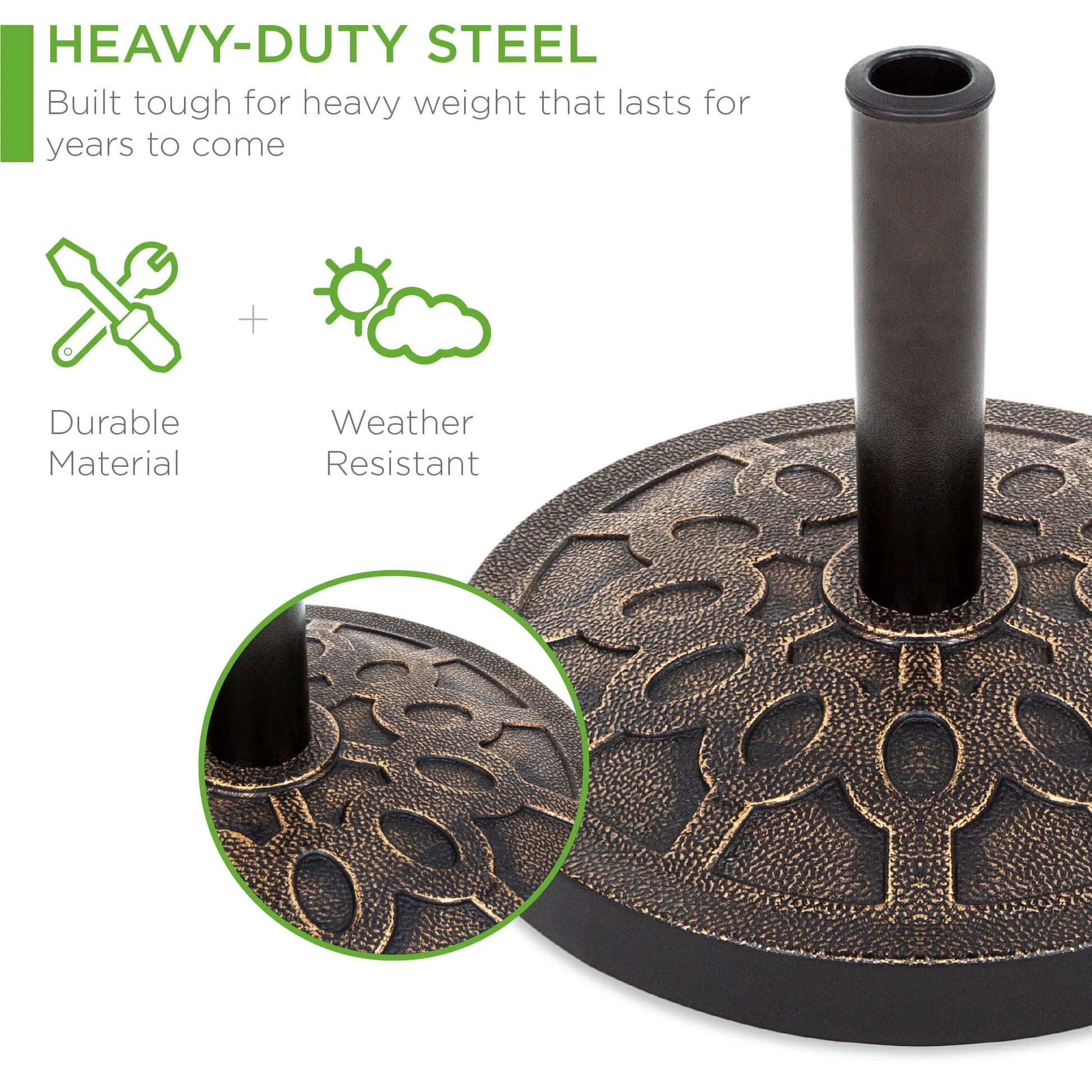Best Choice Products 18in Round Heavy-Duty Steel Patio Umbrella Base Stand w/Rust-Resistant Finish - Bronze