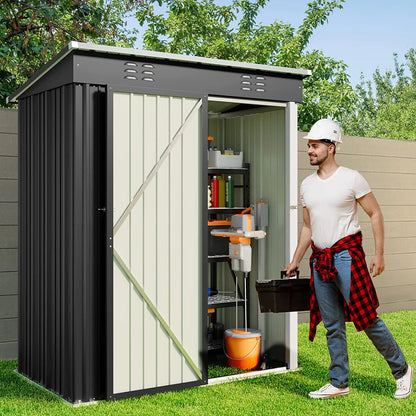 Aiho 5'x 3' Metal Outdoor Storage Shed with Lockable Door for Garden Backyard Patio - Gray