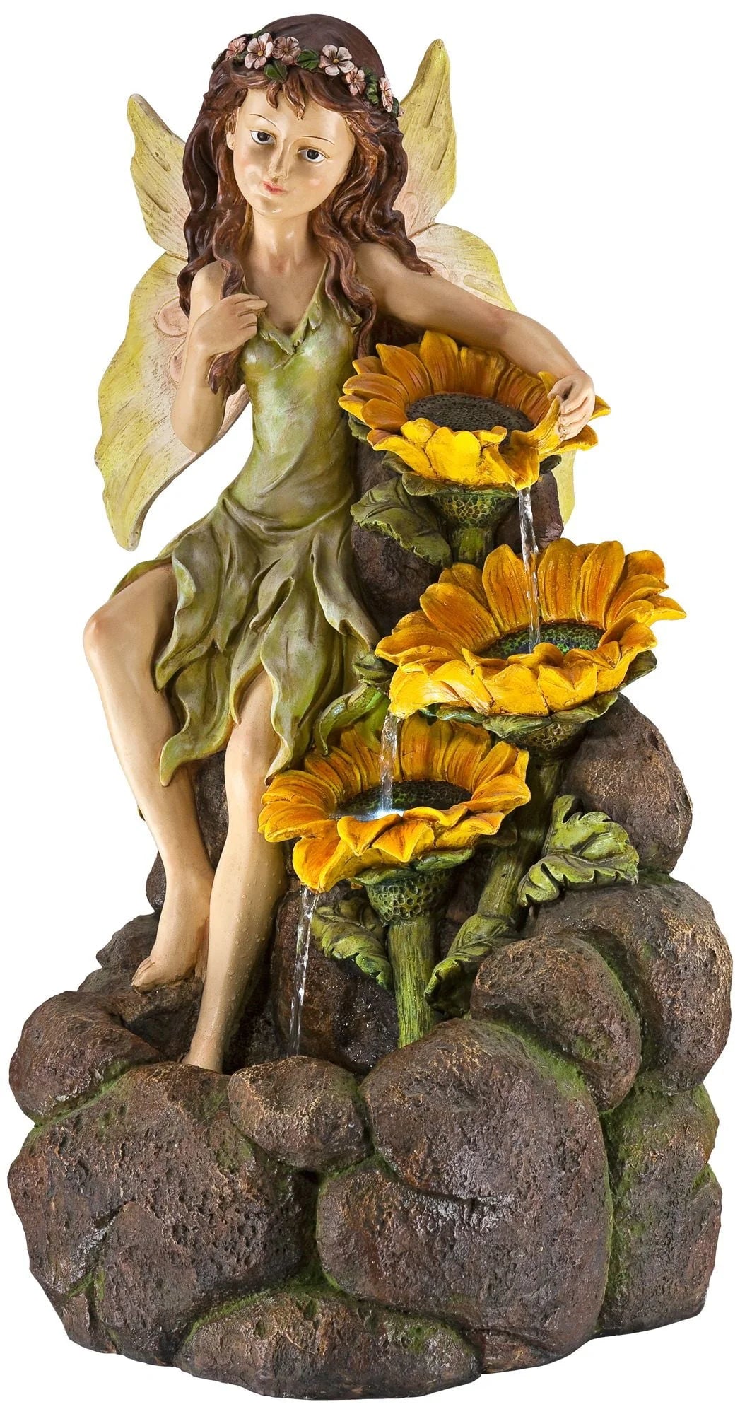 John Timberland Garden Fairy with Sunflowers Modern Cascading Outdoor Floor Water Fountain with LED Light 26" for Yard Garden Patio Home Deck Porch