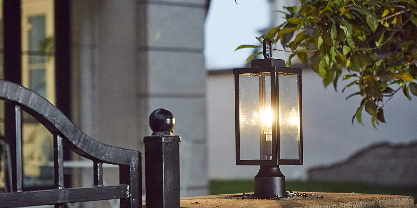 UIXE Outdoor Post Light, Lamp Pole Lantern, Matte Black Exterior Porch Fixtures for Fence Pathway Walkway Patio Lawn Yard