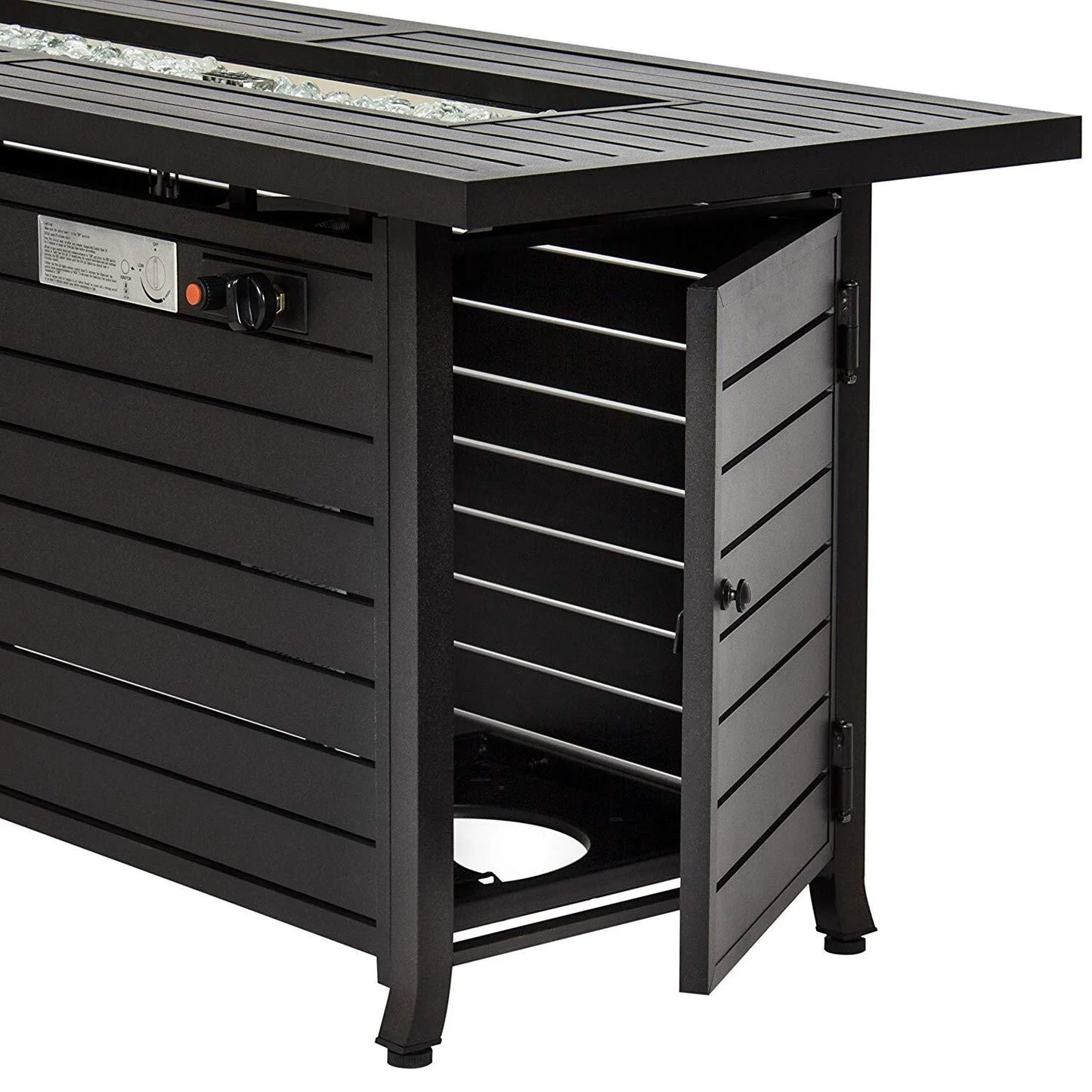 Hiland AZ Patio Heaters Outdoor Rectangle Fire Pit in Black Mocha with Wind Screen