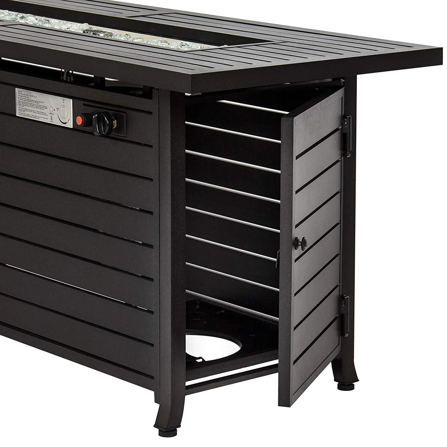 Hiland AZ Patio Heaters Outdoor Rectangle Fire Pit in Black Mocha with Wind Screen
