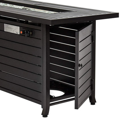 Hiland AZ Patio Heaters Outdoor Rectangle Fire Pit in Black Mocha with Wind Screen