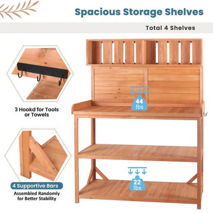 65? Large Natural Wooden Farmhouse Rustic Outdoor Potting Bench - The Ideal Patio Workstation