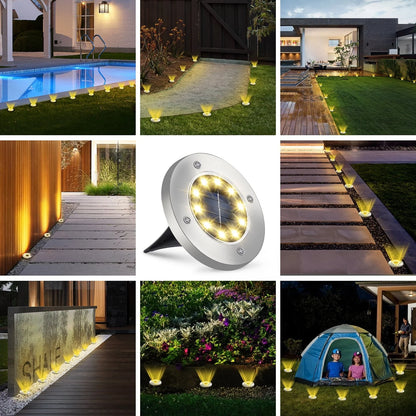 Rirool Solar Ground Lights, 8 LED Solar Disk Lights Outdoor Waterproof for Garden Yard Patio Pathway Lawn Driveway Walkway- Warm White 8 Pack