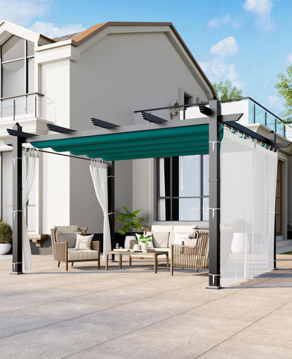 Luku 10 x 13 Ft Wood-Grain Aluminum Pergola Outdoor Pergola with Retractable Canopy Sun Shade Shelter for Garden, Patio, Backyard, Deck