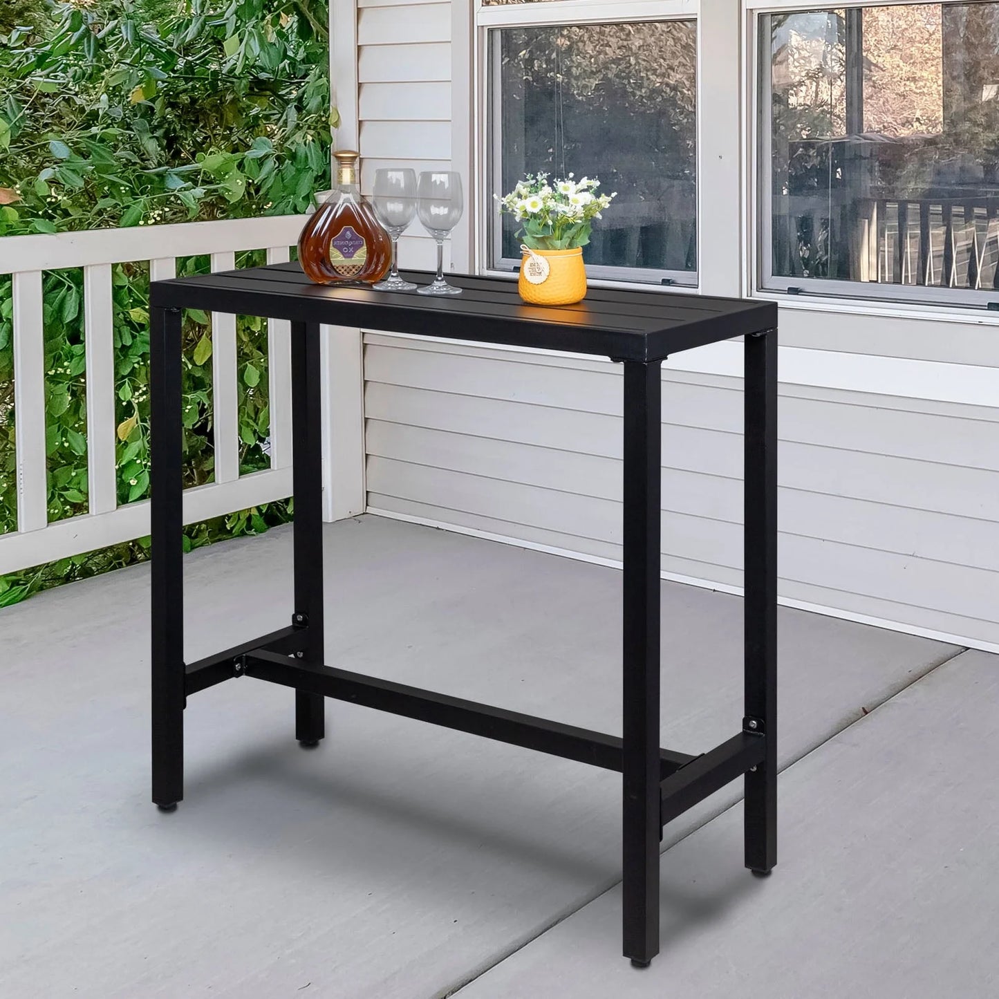 UBesGoo Outdoor Iron Bar Table, 40'' Rectangle Patio Counter Height Console Table, Black
