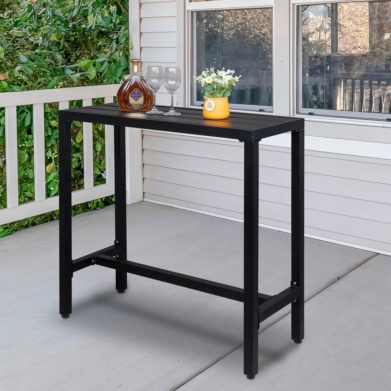 UBesGoo Outdoor Iron Bar Table, 40'' Rectangle Patio Counter Height Console Table, Black