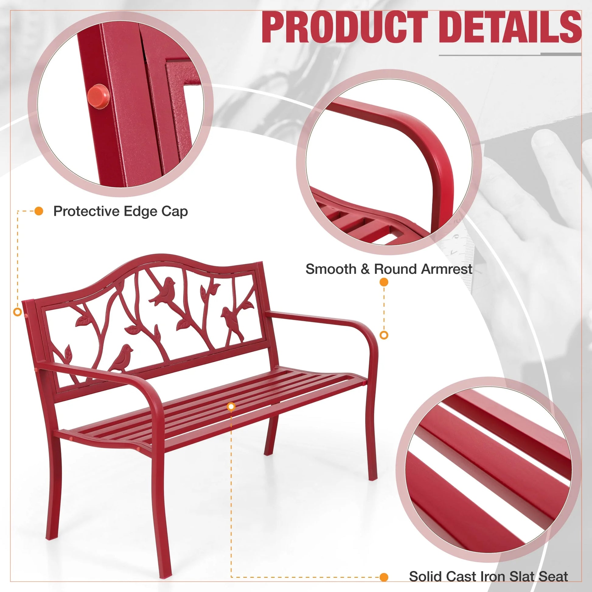 Alpha Joy 50" Outdoor Bench Metal Patio Garden Bench Slatted Seat for Lawn, Park, Porch, Backyard, Deck- Bronze