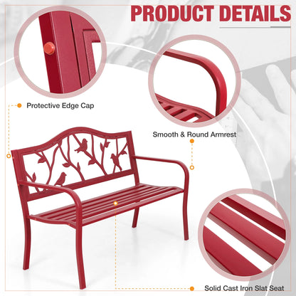 Alpha Joy 50" Outdoor Bench Metal Patio Garden Bench Slatted Seat for Lawn, Park, Porch, Backyard, Deck- Bronze