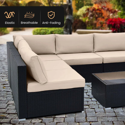 Costway 10 PCS Patio Rattan Furniture Set Outdoor Wicker Sofa Table Cushioned Seat Beige