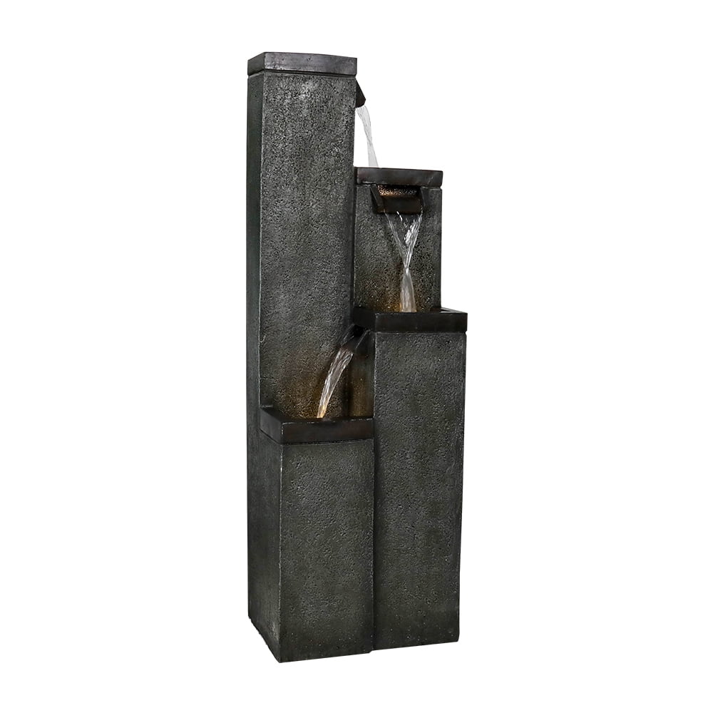 4-Tier Modern Floor-Standing Water Fountain,39.3? Indoor Outdoor Water Fountain with Lights for Garden, Patio Backyard and Home Art Decor