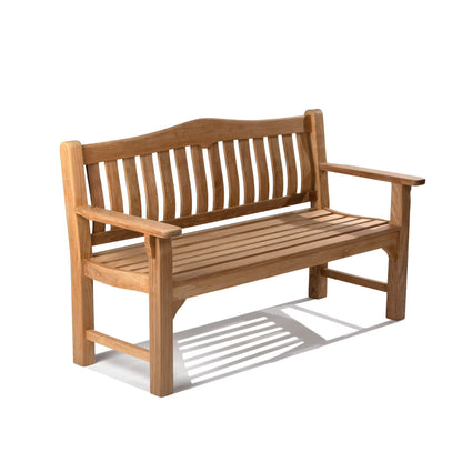 Ash & Ember Hawthorne Grade A Teak 53" Bench, Seats 2 People Comfortably, Weather Resistant Indoor Outdoor Solid Wood Patio Furniture with Tightly Spaced Slats, Bowed Back, Armrests