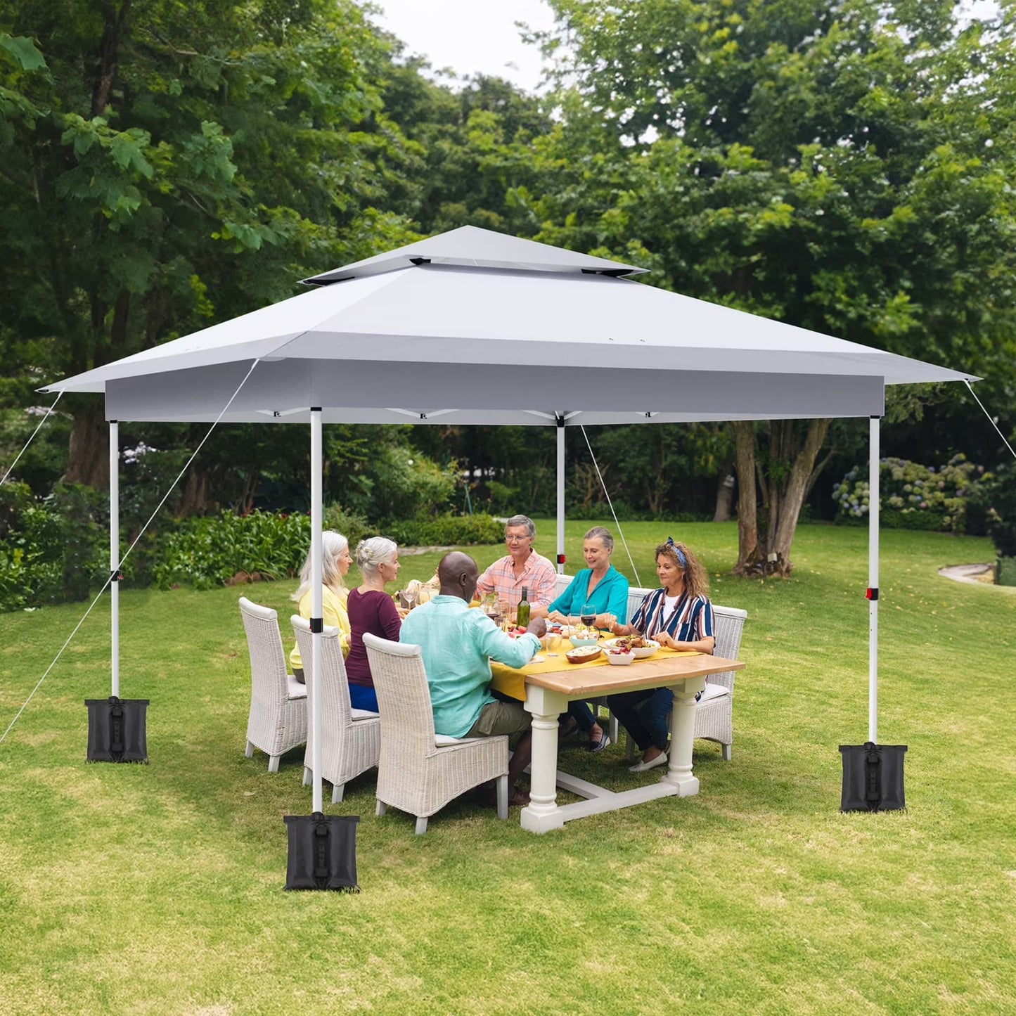 Arlopu White 12' x 12' Ez Pop Up Canopy Tent Portable Instant Folding Shelter Outdoor Camping Canopy Patio Party Gazebo