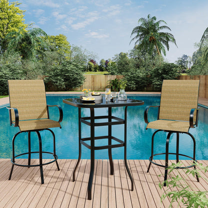 Riedhoff 3-Piece Patio Bar Set with 2 Swivel Chairs & Glass Table,All-Weather,Textile Fabric,Gold