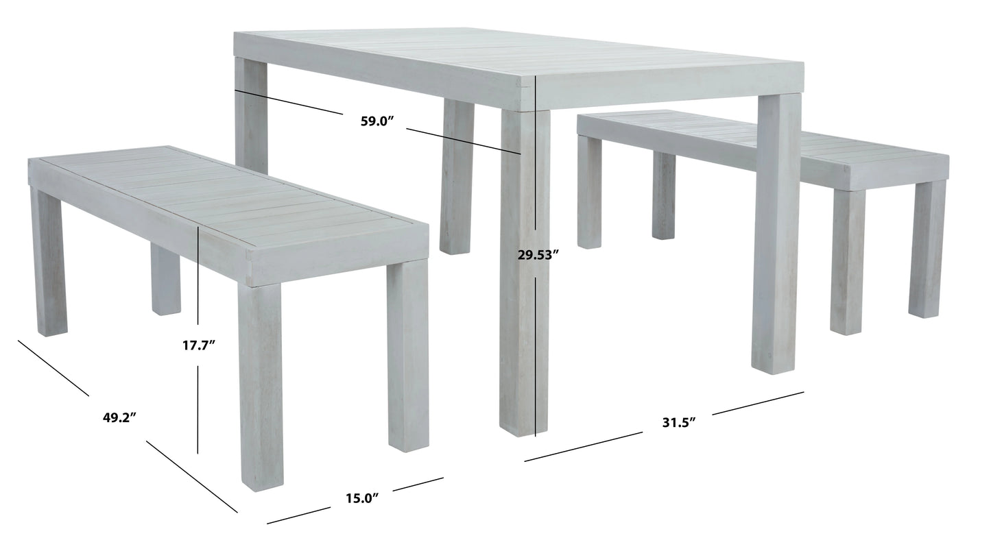 SAFAVIEH Dario Transitional Outdoor Patio 3 Piece Dining Set, Grey