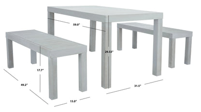 SAFAVIEH Dario Transitional Outdoor Patio 3 Piece Dining Set, Grey