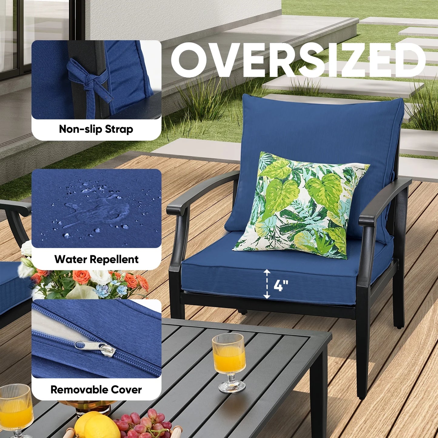 JOYURE 4 pieces Patio Furniture Set w/loveseat,Coffe Table,Outdoor Conversation Metal Sofa with High Back and Thick Cushion,for Backyard,Garden,Beige