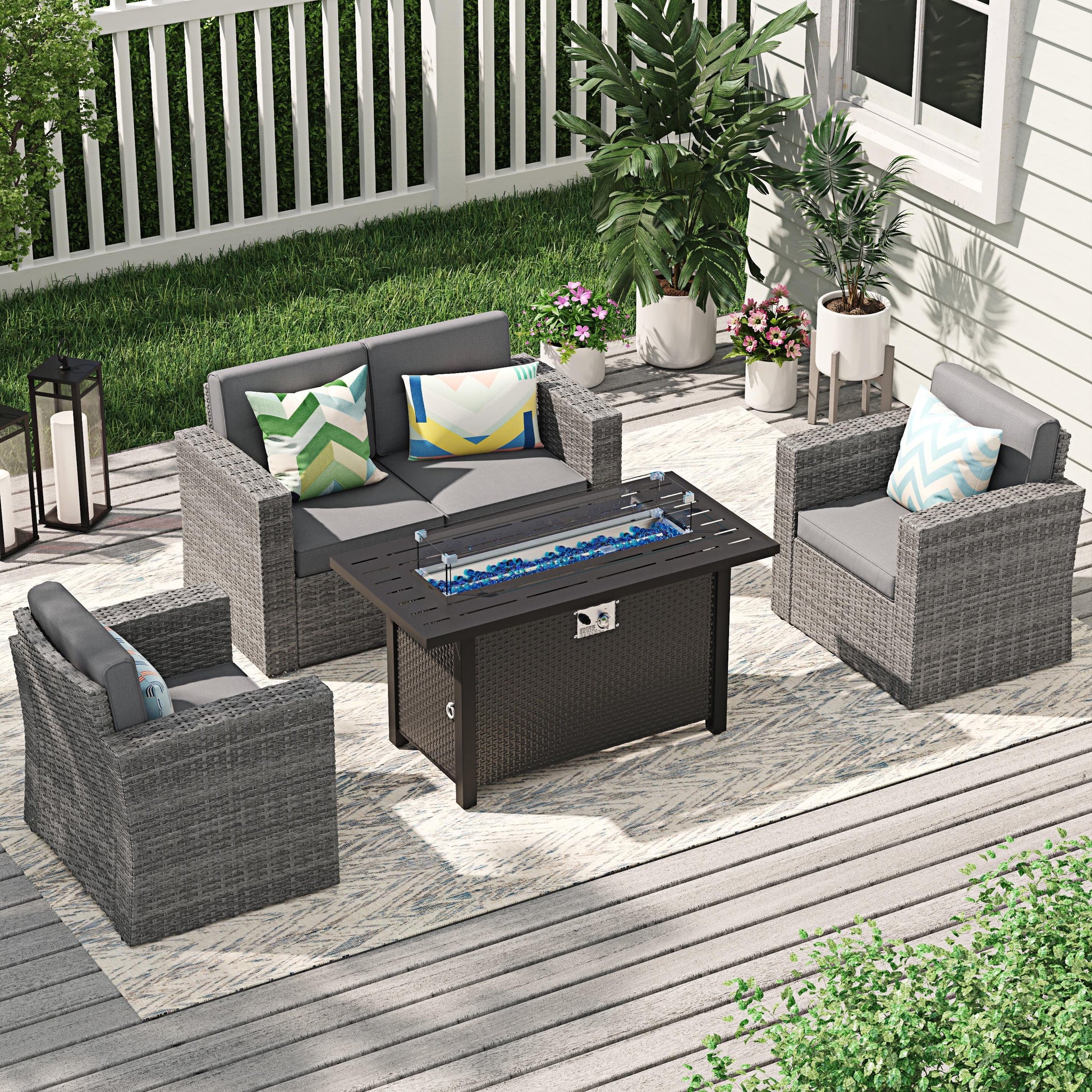 JOIVI 45? Propane Fire Pit, 50,000 BTU Gas Fire Pit Table with Glass Wind Guard and Waterproof Cover, Outdoor Heating Firepit Table for Patio, Yard, Balcony