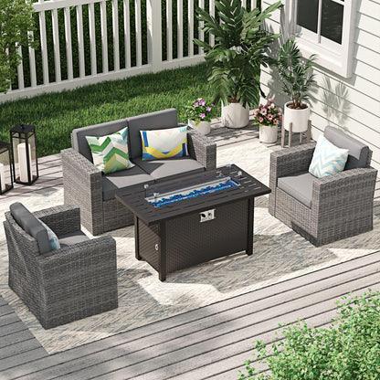 JOIVI 45? Propane Fire Pit, 50,000 BTU Gas Fire Pit Table with Glass Wind Guard and Waterproof Cover, Outdoor Heating Firepit Table for Patio, Yard, Balcony