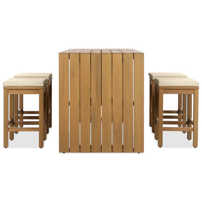 YIYADO 5-Pcs Outdoor Bar Set, Acacia Wood Table & Stools with Cushions for Patio, Poolside, Balcony