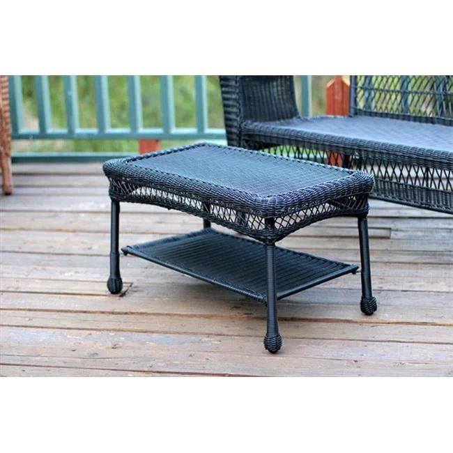 Jeco W00206-T White Wicker Patio Furniture Coffee Table