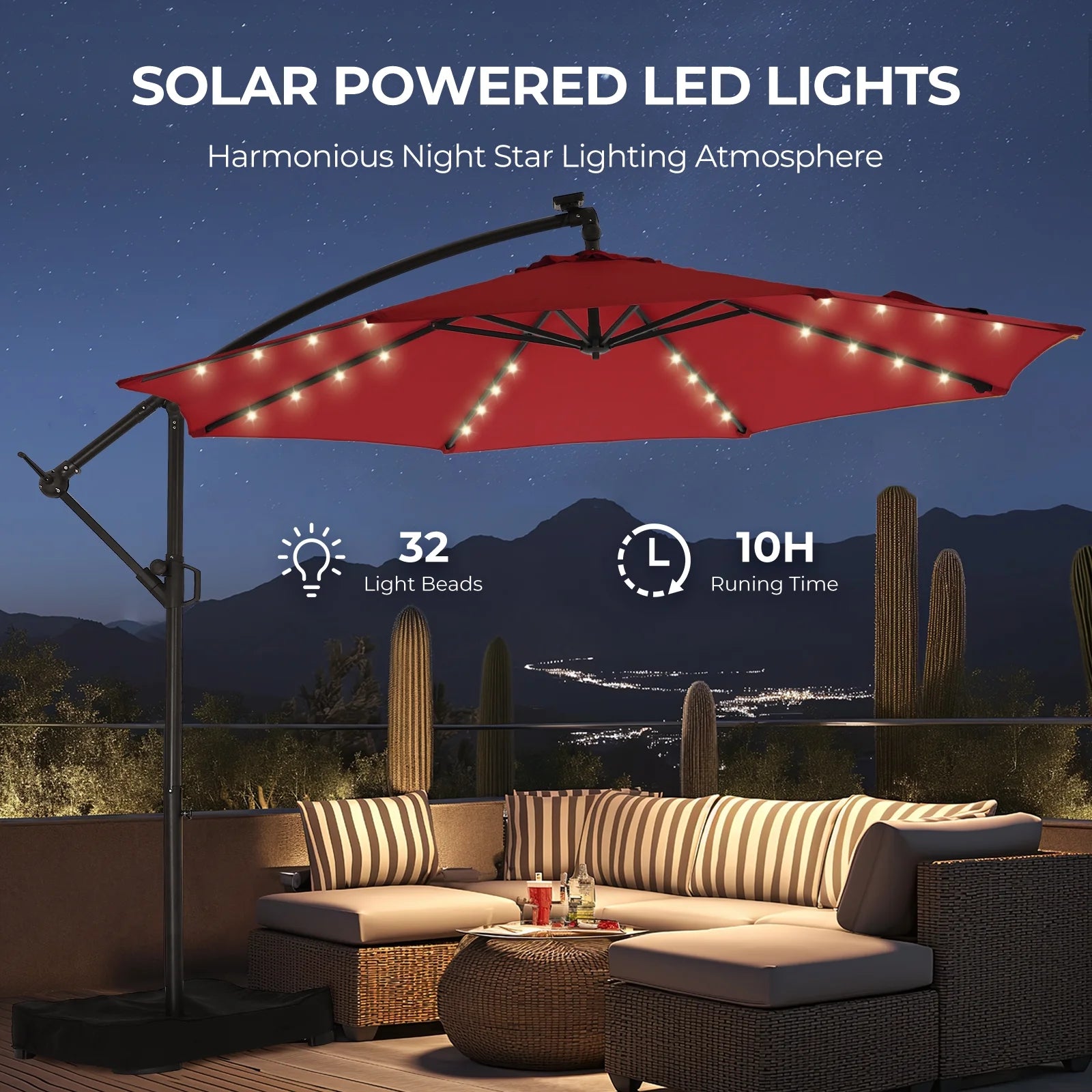 10ft Patio Umbrellas OffsetOutdoor Umbrella Cantilever Hanging Umbrellas with Infinite Tilt,Fade Resistant Waterproof Fabric & Base,for Yard,Garden,Home,Pool & Deck,Red