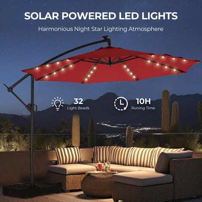 10ft Patio Umbrellas OffsetOutdoor Umbrella Cantilever Hanging Umbrellas with Infinite Tilt,Fade Resistant Waterproof Fabric & Base,for Yard,Garden,Home,Pool & Deck,Red