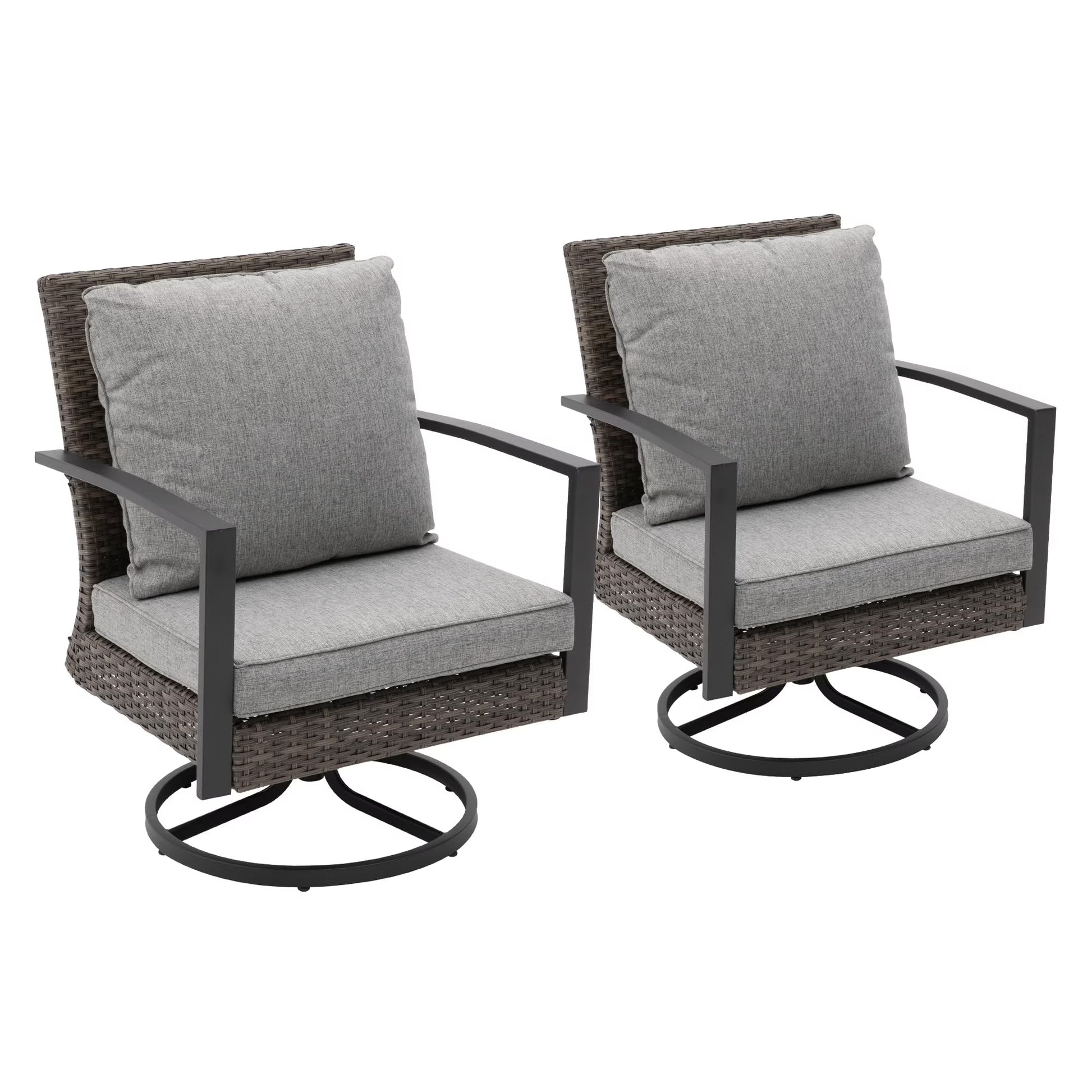 Sunvivi Patio Swivel Dining Chairs with 360-Degree Rotating, All Weather Rattan Chairs with Water-resistant Cushions & Metal Frame, Modern Outdoor Rocking Chair for Porch, Bistro, Balcony
