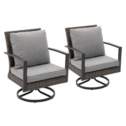 Sunvivi Patio Swivel Dining Chairs with 360-Degree Rotating, All Weather Rattan Chairs with Water-resistant Cushions & Metal Frame, Modern Outdoor Rocking Chair for Porch, Bistro, Balcony