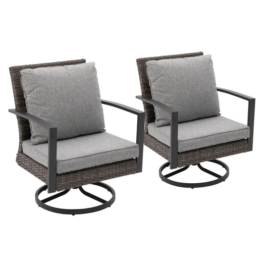 Sunvivi Patio Swivel Dining Chairs with 360-Degree Rotating, All Weather Rattan Chairs with Water-resistant Cushions & Metal Frame, Modern Outdoor Rocking Chair for Porch, Bistro, Balcony