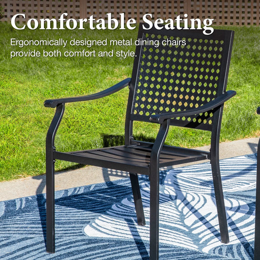 Summit Living 2-Piece Outdoor Patio Dining Chairs, Large Metal Stackable Armchairs (Weight Capacity 350 lbs), Black