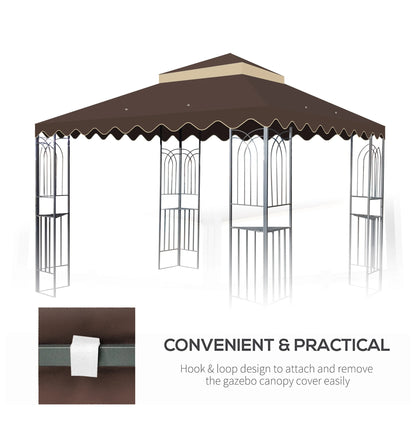 10x10 Ft Outdoor Patio Gazebo Replacement Canopy,Double Tiered Gazebo Tent Roof Top Cover Only wavy border(Frame Not Include)-BROWN