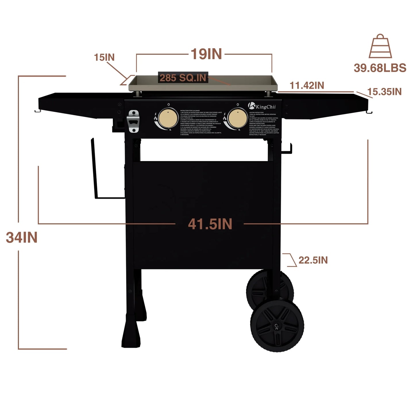 KingChii 2-Burner 19" Propane Griddle Outdoor Flat Top Gas Grill Griddle for Camping, Tailgating, BBQ, Parties, Backyard & Patio