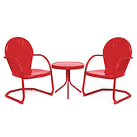 Efurden Patio Bistro Set Retro Metal Outdoor Seating Set Conversation Set 3 Pieces, 2 C-Spring Motion Armchairs and Round Side Table for Porch Lawn Garden, Red