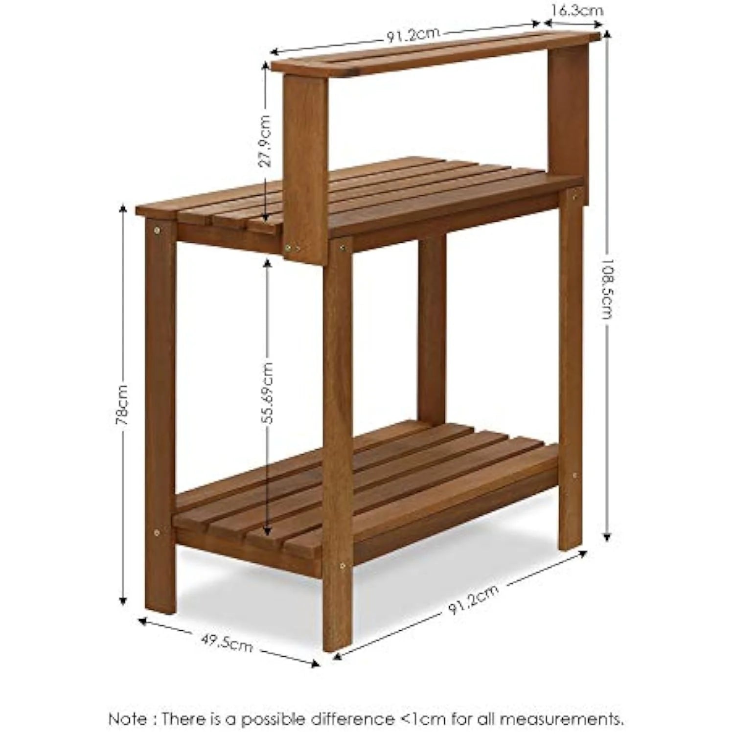 Outdoor Waterproof Hardwood Potting Bench - Durable Garden Storage Table for Patio, Natural Finish, 48x24in