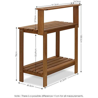 Outdoor Waterproof Hardwood Potting Bench - Durable Garden Storage Table for Patio, Natural Finish, 48x24in