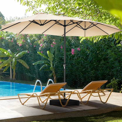 VIBESPARK 15ft Double-Sided Patio Umbrella with Base Extra Large Outdoor Table Umbrella Market Umbrella Beige